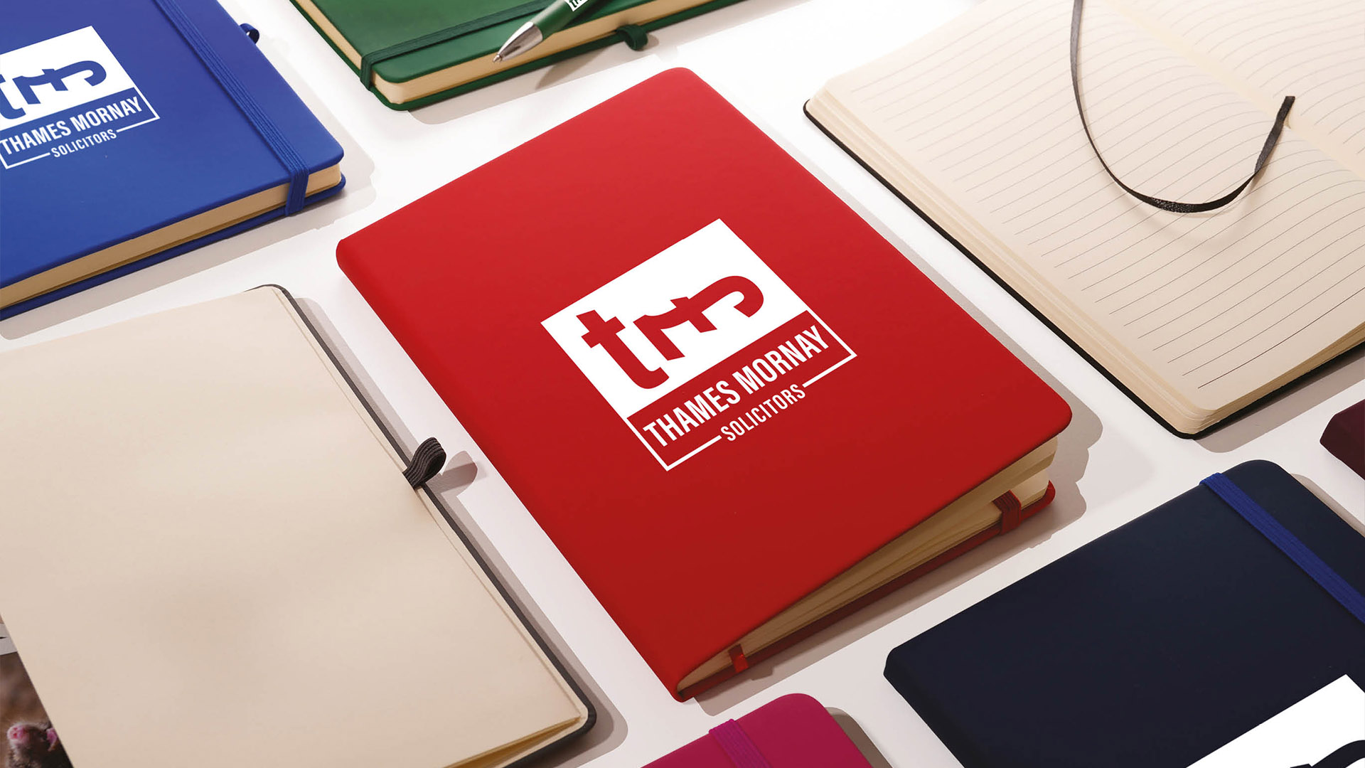 Custom printed red hard cover branded notebook with company logo