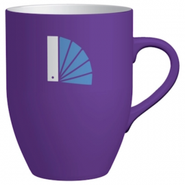 Purple promotional mug with white interior for corporate branding