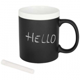 Black ceramic mug with Hello handwritten design for promotional merchandise