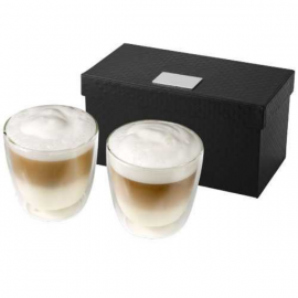 Branded coffee cup gift set with two espresso cups in presentation box