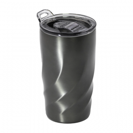 Black insulated travel mug with lid for corporate gifting